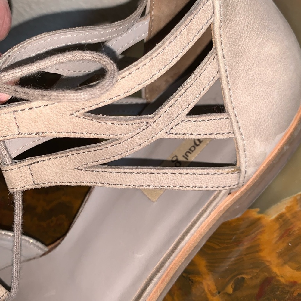 PAUL GREEN flat sandals WOMEN's 10, iridescent tan suede (front), ankle tie. EUC - Picture 9 of 16